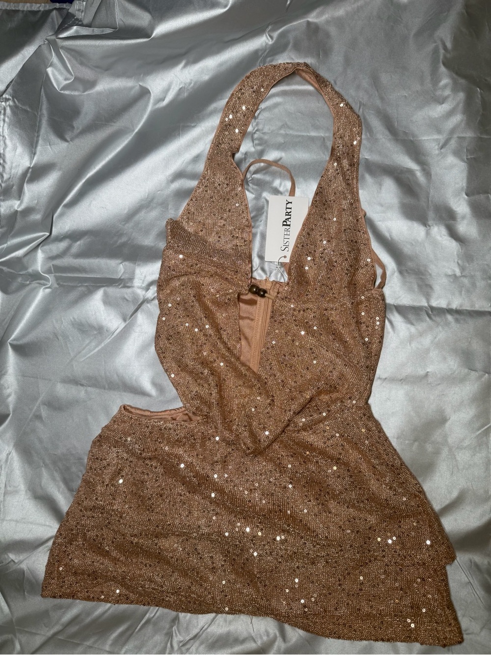Sequin Halter Mini Dress in Bronze